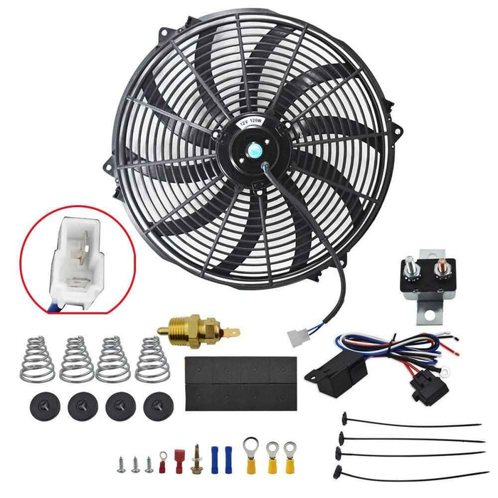 DURAFORCE Black 16"Electric Radiator Fan High 3000 Cfm Thermostat Wiring Switch Relay Kit