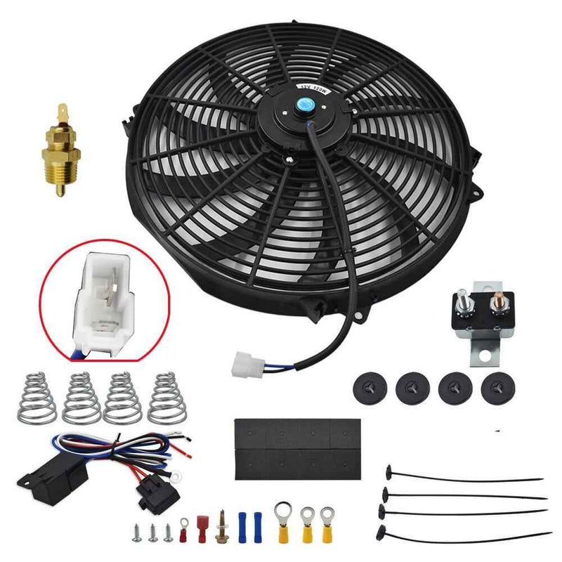 DURAFORCE Black 16"Electric Radiator Fan High 3000 Cfm Thermostat Wiring Switch Relay Kit