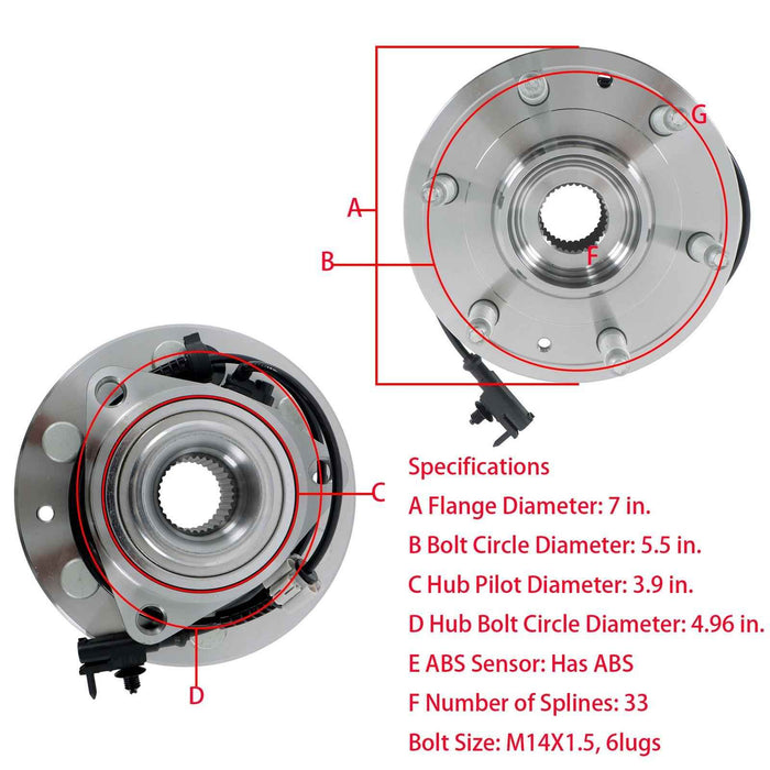 DURAFORCE Pair of Front Wheel Bearing Hub Assy 515096 For Chevy Silverado 1500 Tahoe GMC