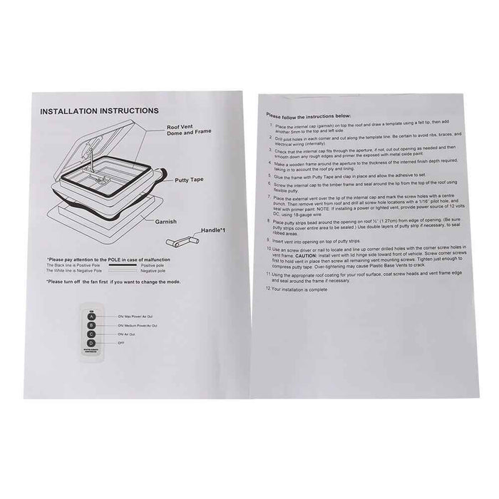 DURAFORCE 14" × 14" White RV Roof Vent Powered Fan W/Remote Control For Camper Trailer 12V