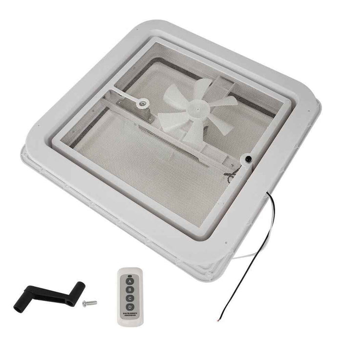 DURAFORCE 14" × 14" White RV Roof Vent Powered Fan W/Remote Control For Camper Trailer 12V