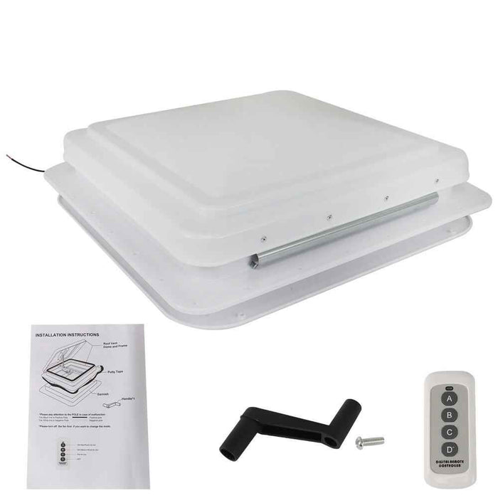 DURAFORCE 14" × 14" White RV Roof Vent Powered Fan W/Remote Control For Camper Trailer 12V