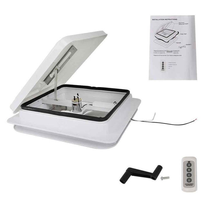 DURAFORCE 14" × 14" White RV Roof Vent Powered Fan W/Remote Control For Camper Trailer 12V