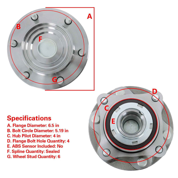 DURAFORCE For Tacoma 2005-2019 4Runner Toyota 03-19 2WD 950-004 Front Wheel Bearing Hub