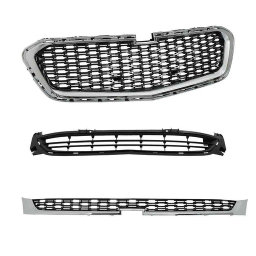 DURAFORCE For Chevrolet Malibu 2014-2016 Front Upper Center Lower Grill Set Chrome Black