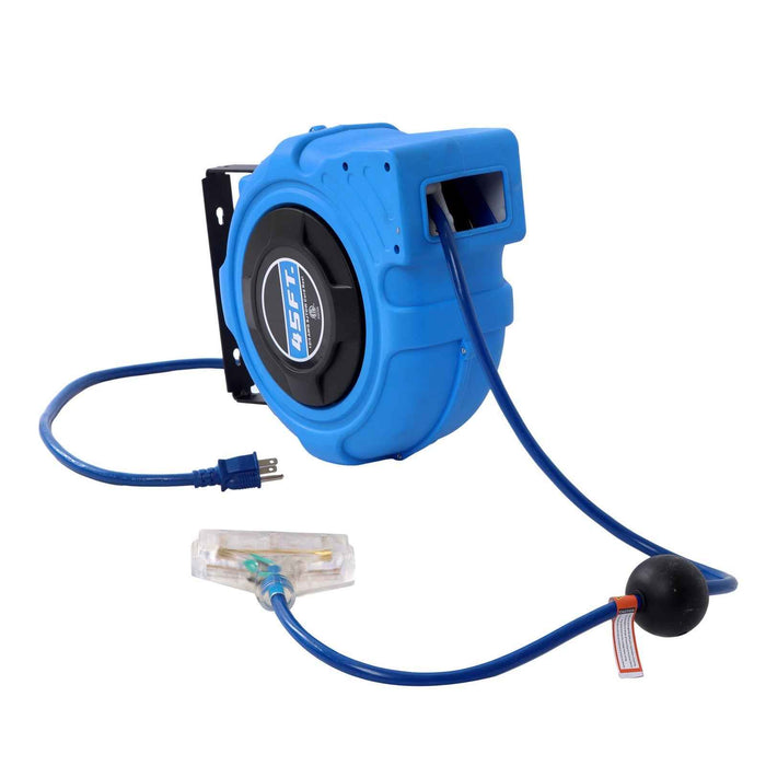 DURAFORCE New 45FT Retractable Extension Cord Reel 12AWG/3C SJTOW Heavy Power Cord Reel