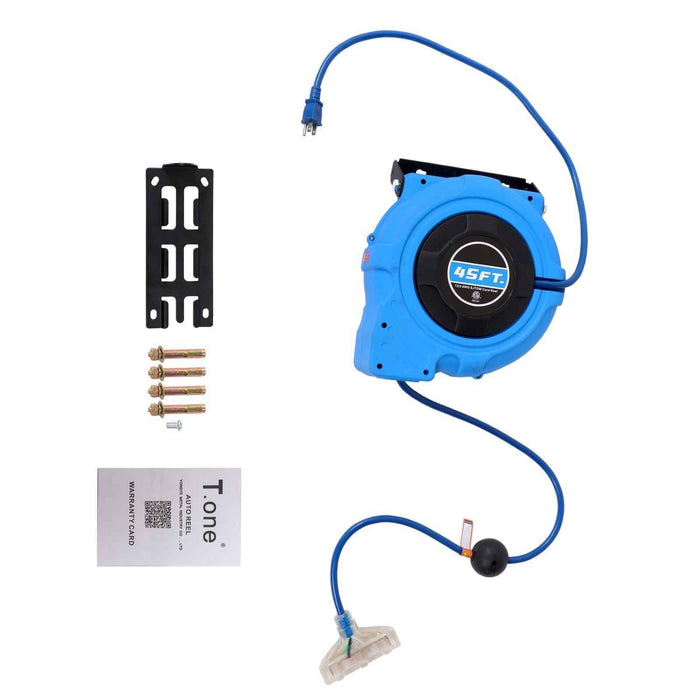 DURAFORCE New 45FT Retractable Extension Cord Reel 12AWG/3C SJTOW Heavy Power Cord Reel
