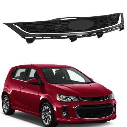DURAFORCE Grille Grill Front Upper For Chevy Sonic 2017-2020 Honeycomb Matte Black+Chrome