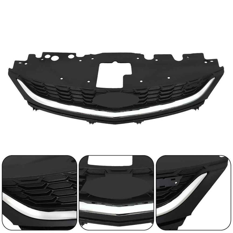 DURAFORCE Grille Grill Front Upper For Chevy Sonic 2017-2020 Honeycomb Matte Black+Chrome