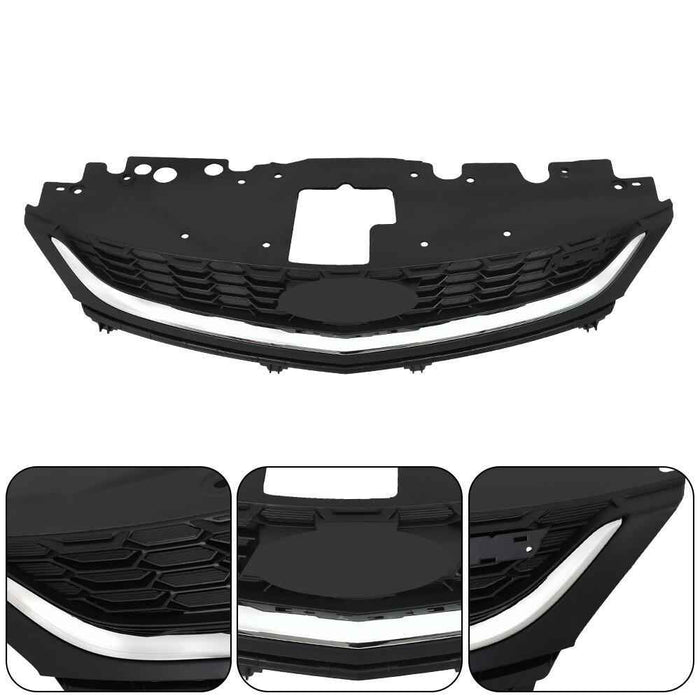 DURAFORCE Grille Grill Front Upper For Chevy Sonic 2017-2020 Honeycomb Matte Black+Chrome