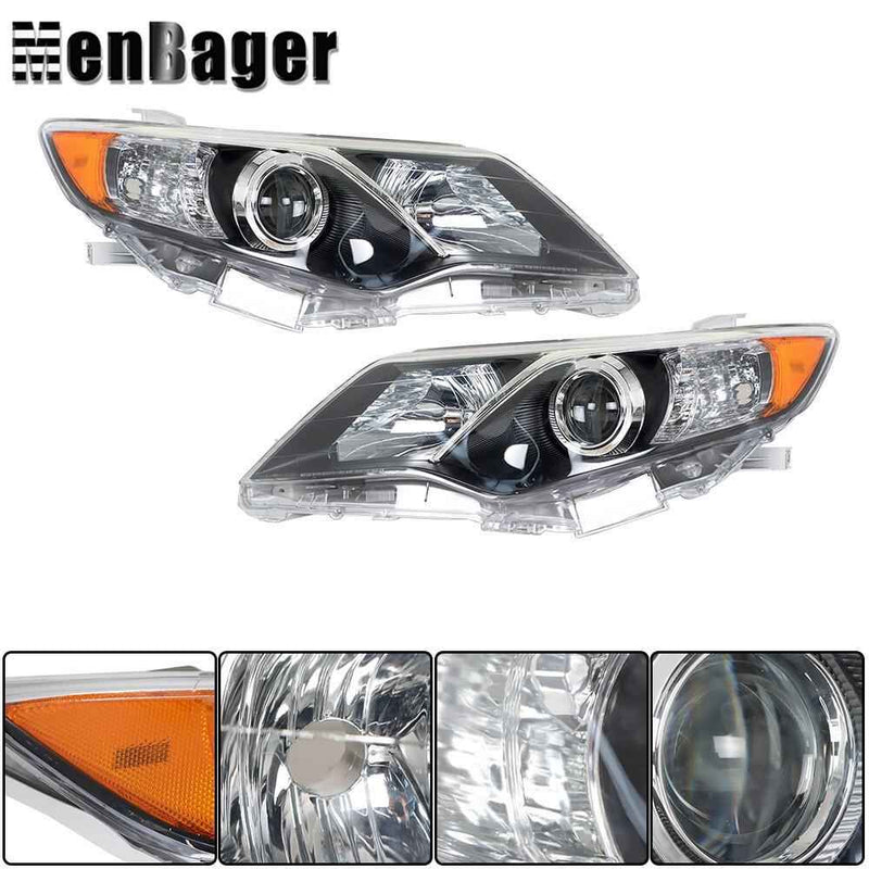 DURAFORCE Headlights Black Halogen For 2012-2013 2014 Toyota Camry L LE SE XLE Left&Right