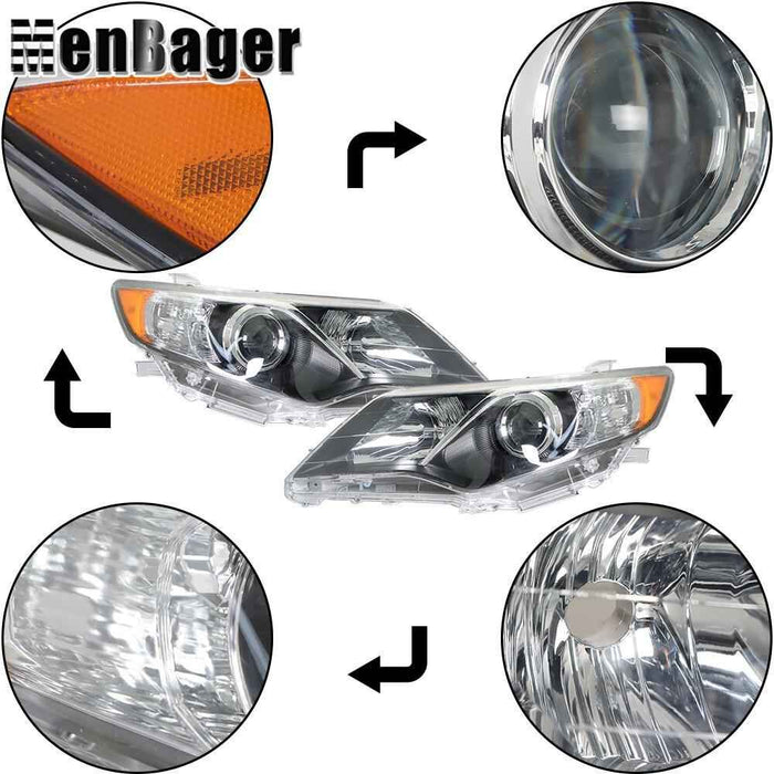 DURAFORCE Headlights Black Halogen For 2012-2013 2014 Toyota Camry L LE SE XLE Left&Right