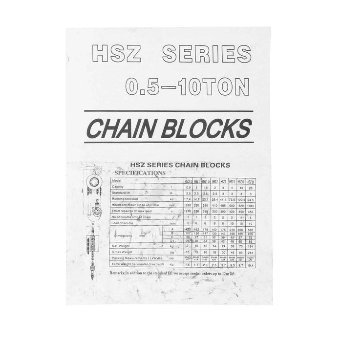 DURAFORCE Manual Chain Hoist | 1 Ton / 2200 lbs Capacity | 10ft Lift | 2 Hooks Red