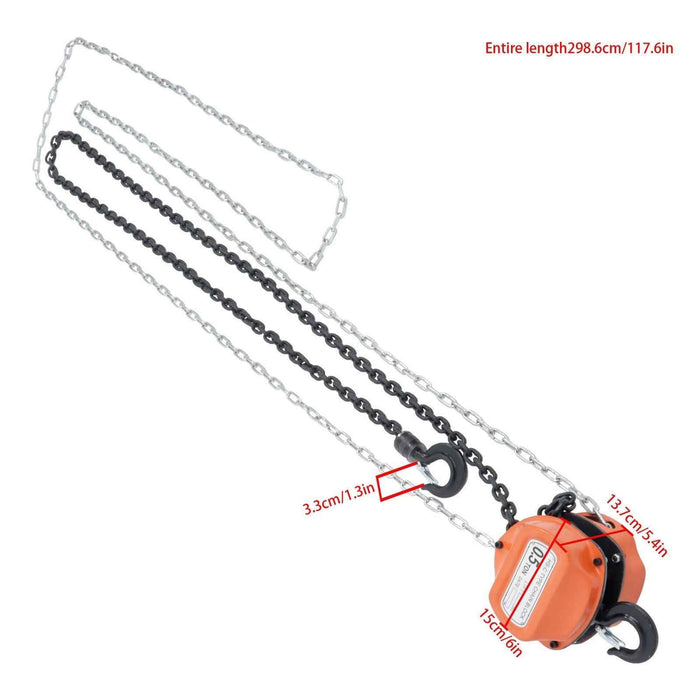 DURAFORCE 1/2 Ton (1100Lbs) Capacity Chain Hoist 10FT, Manual Hand Lift Chain Block Hoist