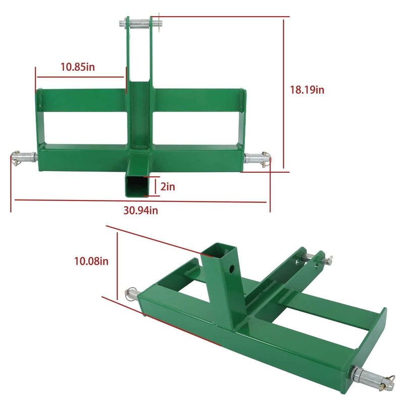 DURAFORCE Steel 3 Point 2" Receiver Hitch Drawbar for Cat 1 W/Suitcase Weight Brackets
