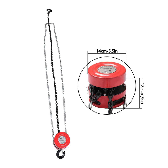 DURAFORCE Manual Chain Hoist | 7ft/2.1m Lift | 1 Ton/2200 lbs Capacity | 2 Hooks Red