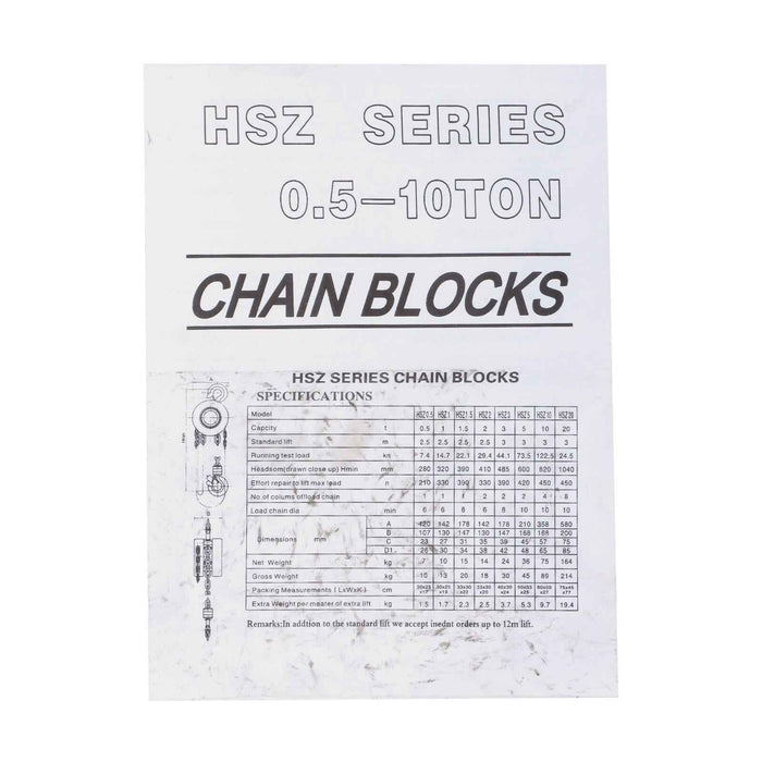 DURAFORCE Manual Chain Hoist | 7ft/2.1m Lift | 1 Ton/2200 lbs Capacity | 2 Hooks Red