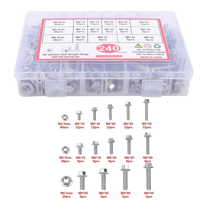DURAFORCE M5 M6 M8 Nuts and Flanged Bolts Kit 240 PCS 304 Stainless Metric Assortment
