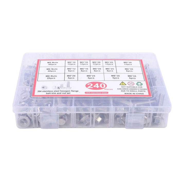 DURAFORCE M5 M6 M8 Nuts and Flanged Bolts Kit 240 PCS 304 Stainless Metric Assortment