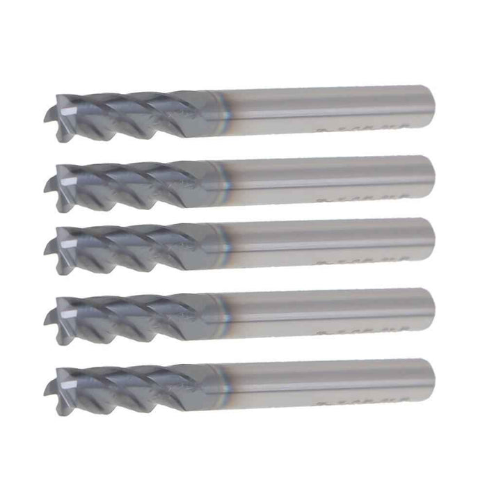 DURAFORCE 5Pcs 3/16" 4 Flute Regular Carbide End Mill 2" Overall Length TiALN COATED
