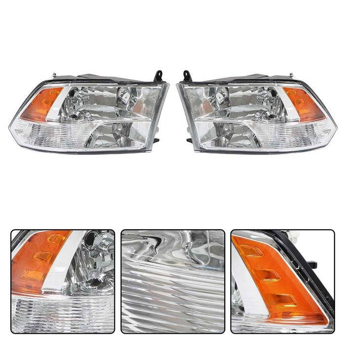 DURAFORCE Halogen Headlights Assy For Dodge Ram 1500 2500 3500 2009-2018 Pair LH&RH Clear