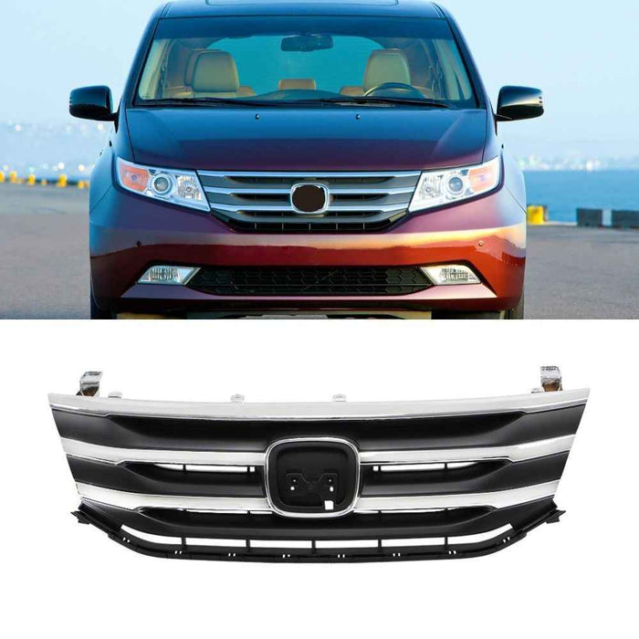 DURAFORCE Front Upper Grill Black W/Chrome Molding Trim Grille For Honda Odyssey 2011-2013