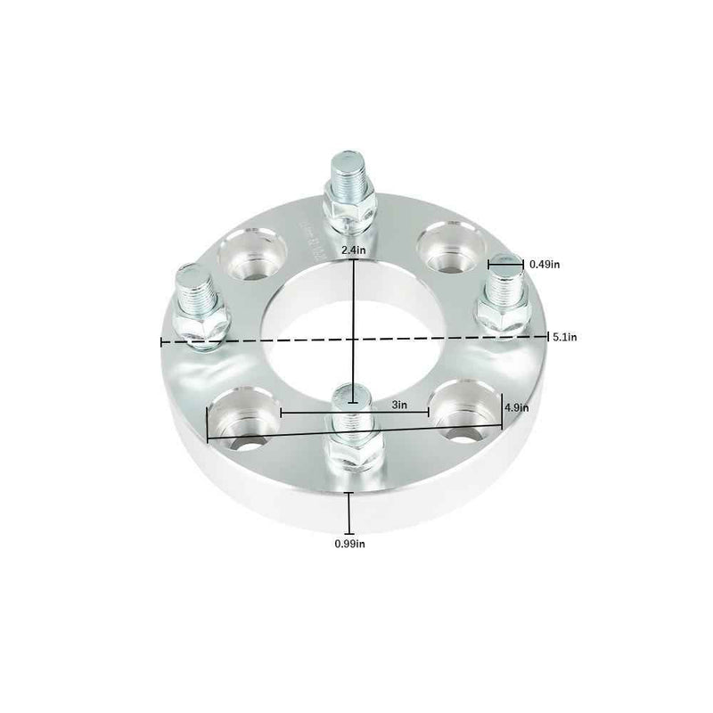 DURAFORCE 2× 1" For Golf Cart Silver Wheel Spacers 4×4 Bolt Pattern/62mm Bore 1/2×20 Studs