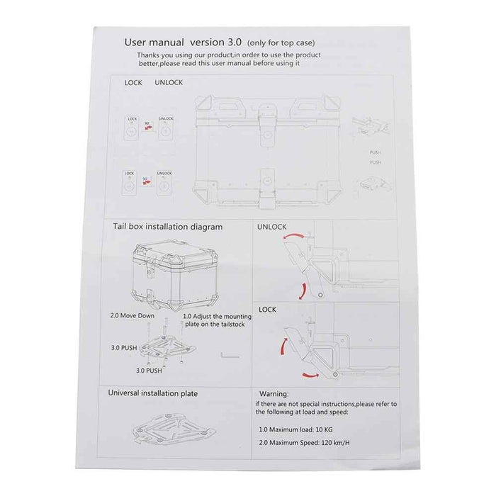 DURAFORCE Rear Top Case Luggage Tour Tail Tool Box Lock 55L Motorcycle Aluminum Trunk