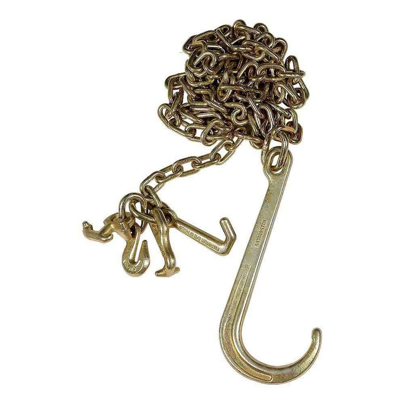 DURAFORCE 2Pcs G70 5/16'' × 10' Transport Tow Chain J Hook Long Shank With RTJ & Grab Hook