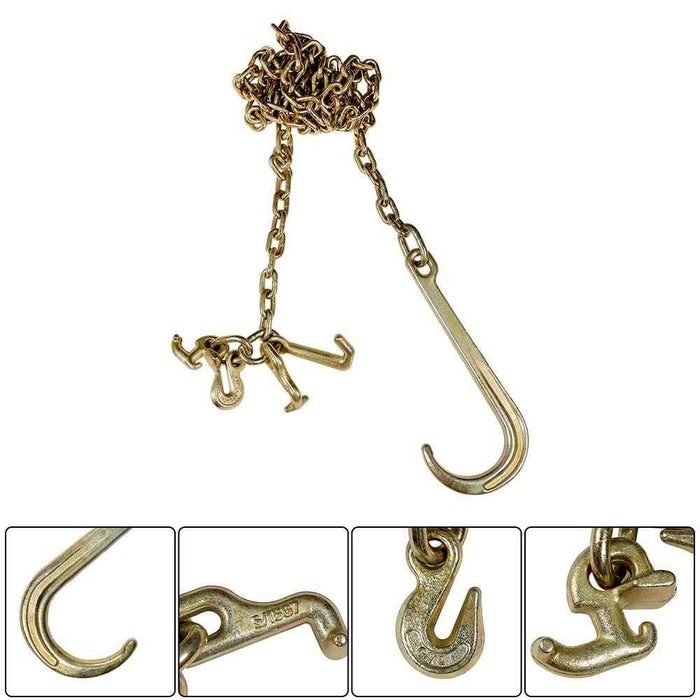 DURAFORCE 2Pcs G70 5/16'' × 10' Transport Tow Chain J Hook Long Shank With RTJ & Grab Hook