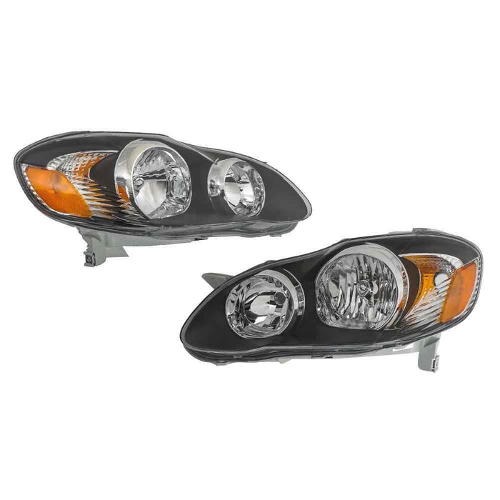 DURAFORCE Halogen Headlights For 2003-2005-2007-08 Toyota Corolla Left+Right Black Housing