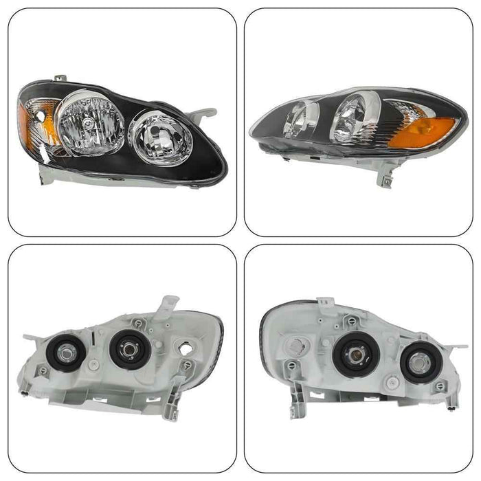 DURAFORCE Halogen Headlights For 2003-2005-2007-08 Toyota Corolla Left+Right Black Housing