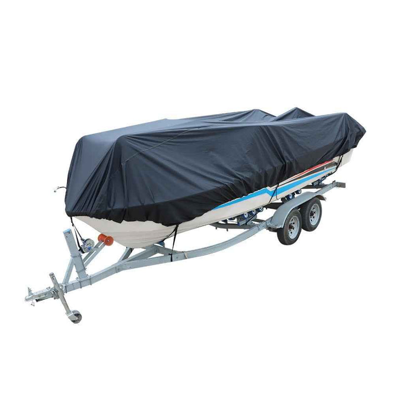 DURAFORCE Black Trailerable Boat Cover Fishing V-Hull Tri-Hull Runabout 14-16FT