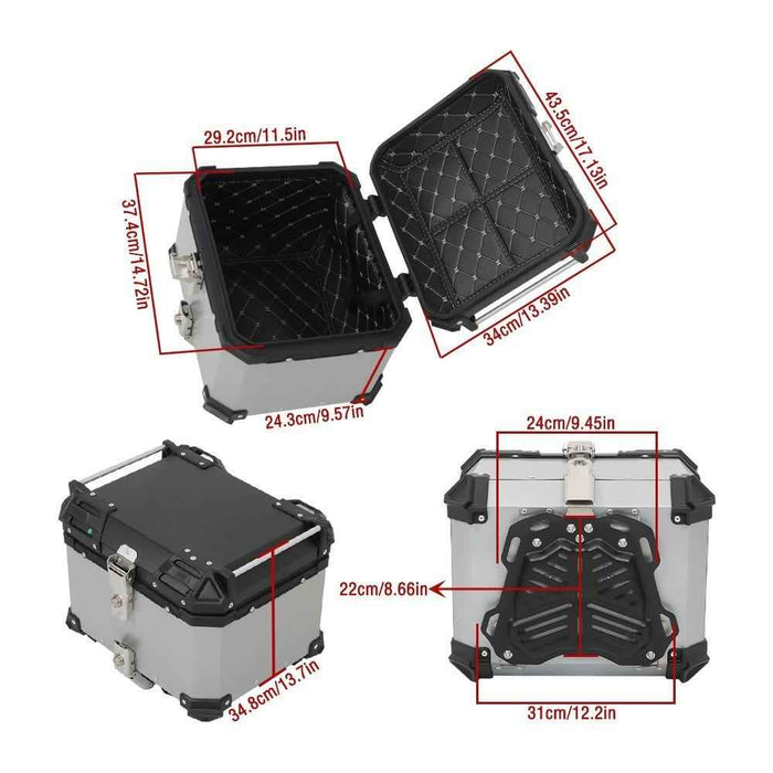 DURAFORCE Motorcycle Luggage Waterproof Tail Box Top Case Scooter Trunk Storage 45L Silver