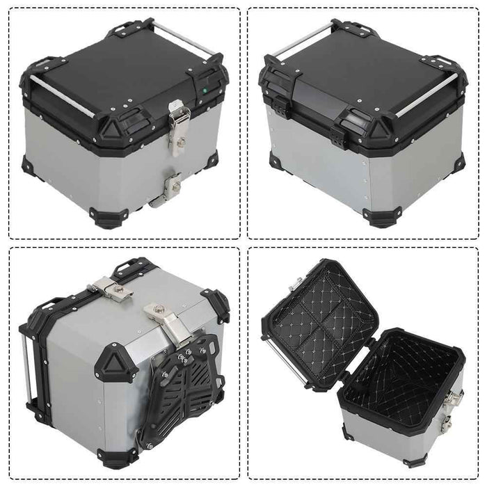 DURAFORCE Motorcycle Luggage Waterproof Tail Box Top Case Scooter Trunk Storage 45L Silver