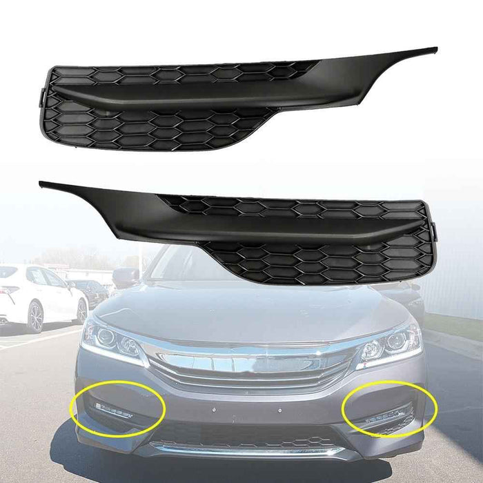 DURAFORCE Black Pair 2Pcs Bumper For Honda Accord 2016-2017 Front Fog Lights Lamps Cover