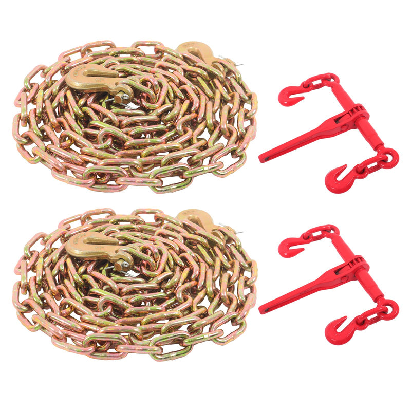 DURAFORCE 2Pcs Load Binders Ratchet Chain Binder 1/4"-5/16" W/ Chain 1/4In×12FT 2200Lb G80