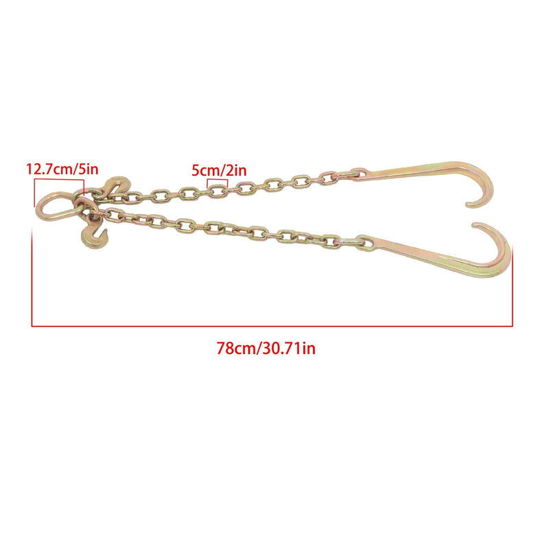 DURAFORCE 3/8In × 2FT 7100Lbs V-Bridle Tow Chain G80 With 15In J-Hooks 3/8In Grapple Hooks