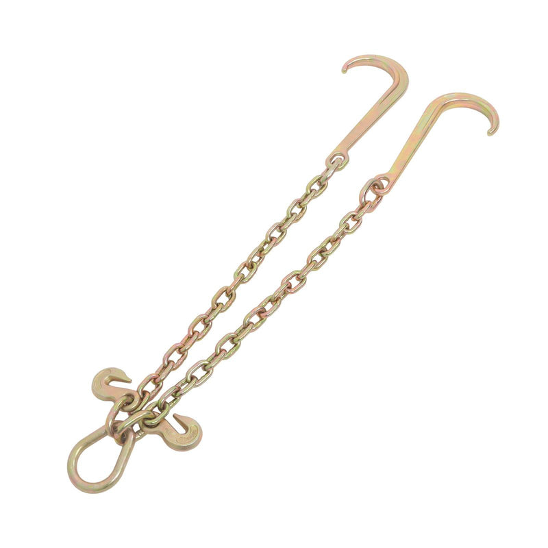 DURAFORCE 3/8In × 2FT 7100Lbs V-Bridle Tow Chain G80 With 15In J-Hooks 3/8In Grapple Hooks