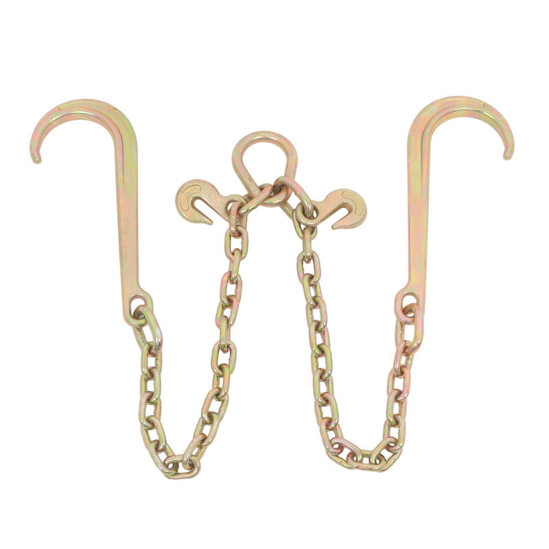 DURAFORCE 3/8In × 2FT 7100Lbs V-Bridle Tow Chain G80 With 15In J-Hooks 3/8In Grapple Hooks