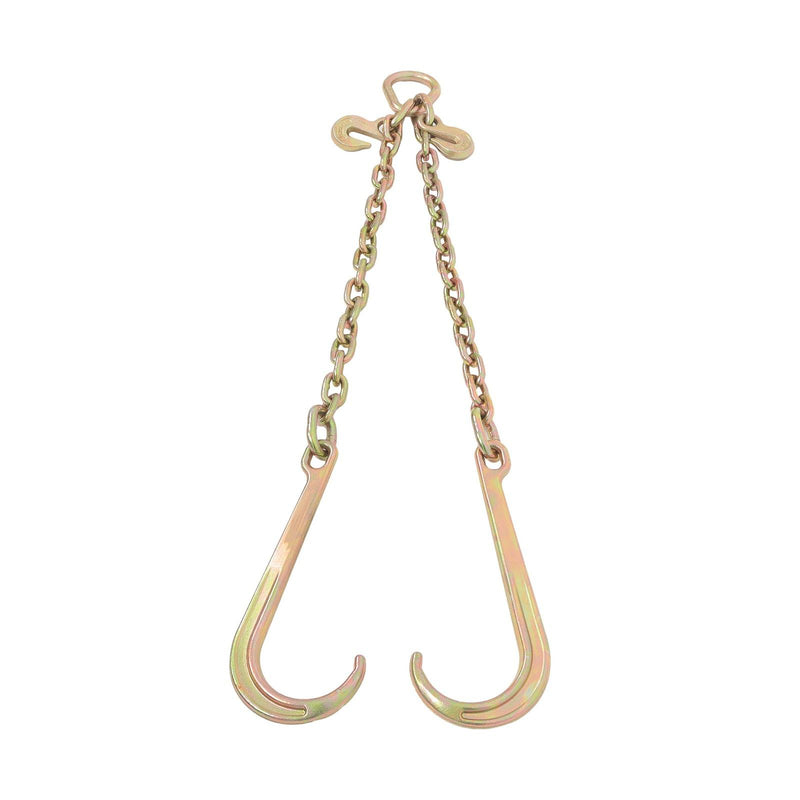 DURAFORCE 3/8In × 2FT 7100Lbs V-Bridle Tow Chain G80 With 15In J-Hooks 3/8In Grapple Hooks