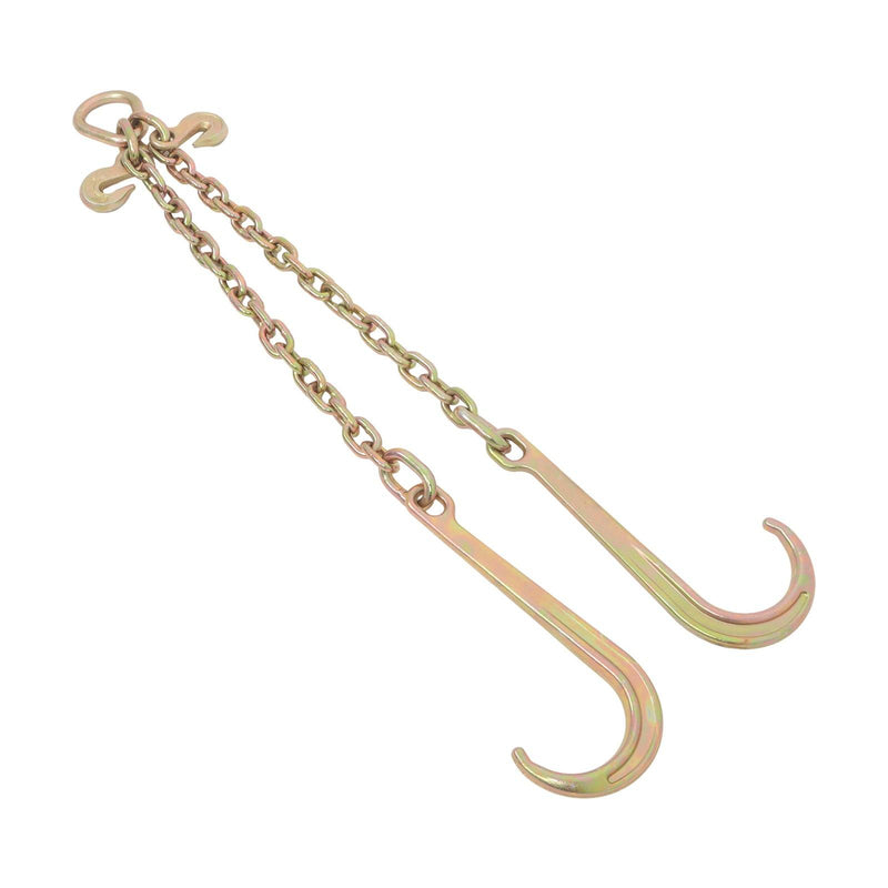 DURAFORCE 3/8In × 2FT 7100Lbs V-Bridle Tow Chain G80 With 15In J-Hooks 3/8In Grapple Hooks