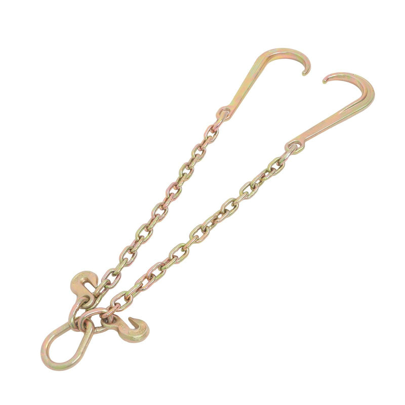 DURAFORCE 3/8In × 2FT 7100Lbs V-Bridle Tow Chain G80 With 15In J-Hooks 3/8In Grapple Hooks