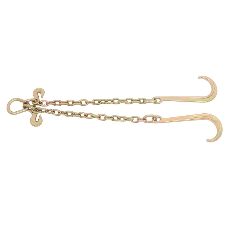 DURAFORCE 3/8In × 2FT 7100Lbs V-Bridle Tow Chain G80 With 15In J-Hooks 3/8In Grapple Hooks