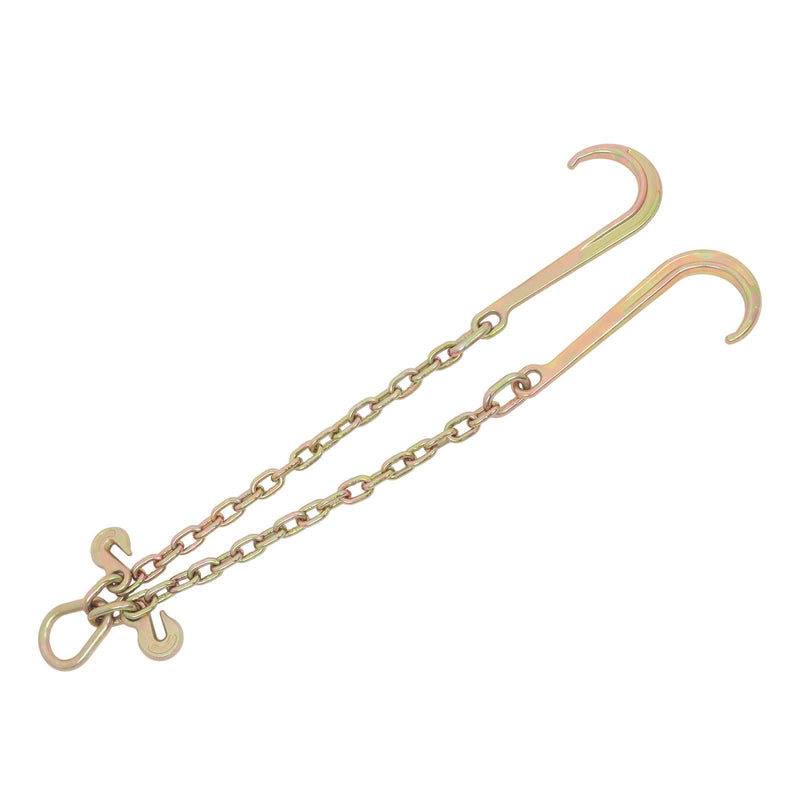 DURAFORCE 3/8In × 2FT 7100Lbs V-Bridle Tow Chain G80 With 15In J-Hooks 3/8In Grapple Hooks