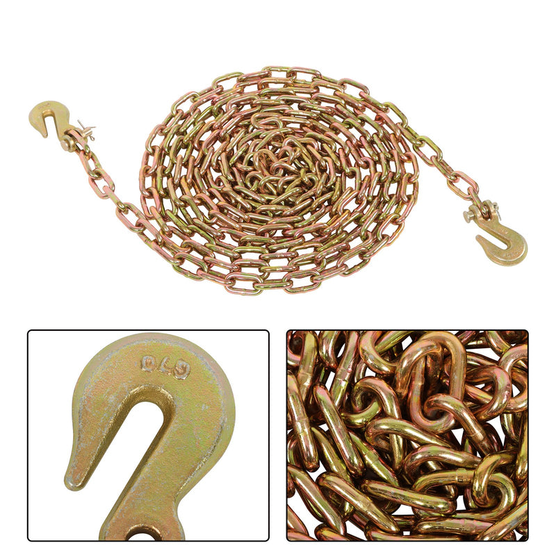 DURAFORCE 1/4In×20FT Transport Binder Chain 3150Lbs With Grab Hooks Tow Chain G70 Steel