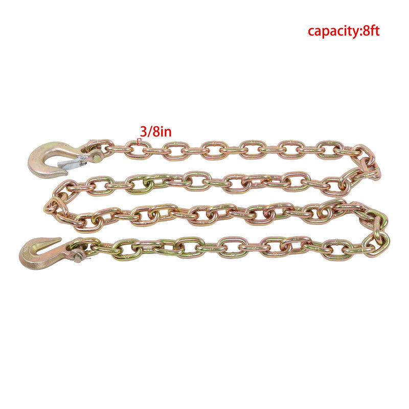 DURAFORCE 3/8In×8FT 6600Lb G70 Transport Chains Binder Chain Tow Chain W/ Grab Sling Hooks