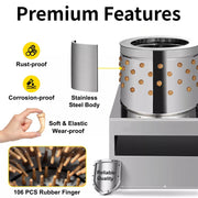 DURAFORCE 1500w Power 110V Feather Plucker Stainless Steel Drum Chicken Plucker Machine