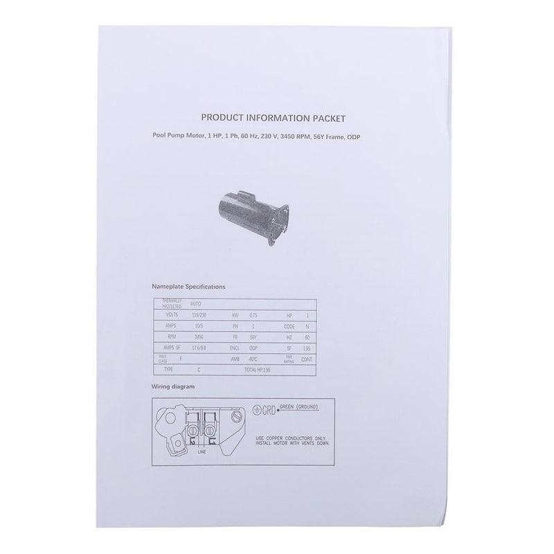 DURAFORCE 355010S Replacement Motor Energy Efficient Pool Pump Motor 1HP Square Flange
