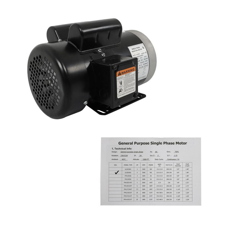 DURAFORCE 5HP General Purpose Motor 3450RPM Single Phase 208-230V 5/8"Shaft 56C Frame New